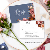 ブルー、赤面ブルゴーニュフローラ、食事なしRSVP 出欠カード