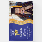 ブルー |金ゴールドおめでとう大学院Wave写真 横断幕 (縦)