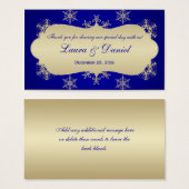 ブルー,金ゴールドきらびやかな雪片結婚式の引き出物ラベル (正面&裏面)