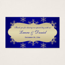 ブルー，金ゴールドきらびやかな雪片結婚式の引き出物ラベル