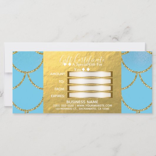 ブルー&金ゴールドきらめくマーメイドギフト証明書 (裏面)