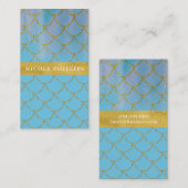 ブルー&金ゴールドきらめくマーメイドグはかりで測ラムトレンディー 名刺 (正面/裏面)