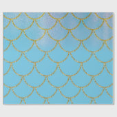 ブルー&金ゴールドきらめくマーメイドバースデーパーティー ラッピングペーパー (フラット)