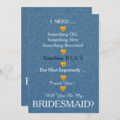 ブルー&金ゴールドとハートが私の花嫁になる 招待状 (正面/裏面)