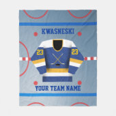 ブルー|金ゴールドアイスホッケーリンク|プレーヤージャージー フリースブランケット (正面)