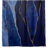 ブルー&金ゴールドアゲテモダングラムミニマル シャワーカーテン (正面)