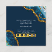 ブルー&金ゴールドアゲートゲードグリッターモノグラムマーブル スクエア名刺 (裏面)