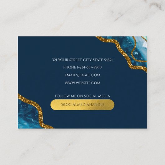 ブルー&金ゴールドアゲートゲードグリッターモノグラムマーブル 名刺 (裏面)
