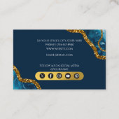 ブルー&金ゴールドアゲートゲードグリッターモノグラムマーブル 名刺 (裏面)