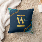 ブルー&金ゴールドアゲートゲードグリッターモノグラム クッション (ブランケット)