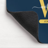 ブルー&金ゴールドアゲートゲードグリッターモノグラム マウスパッド (コーナー)