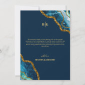 ブルー&金ゴールドアゲートゲードグリッター結婚ズ サンキューカード (裏面)