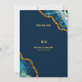 ブルー&金ゴールドアゲートゲードグリッター結婚ズ サンキューカード