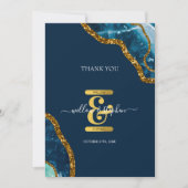 ブルー&金ゴールドアゲートゲードグリッター結婚ズ サンキューカード (正面)