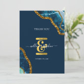 ブルー&金ゴールドアゲートゲードグリッター結婚ズ サンキューカード (スタンド正面)