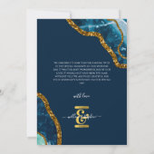 ブルー&金ゴールドアゲートゲードグリッター結婚ズ サンキューカード (裏面)