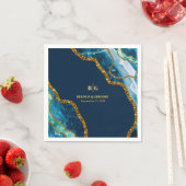 ブルー&金ゴールドアゲートゲードグリッター結婚ズ スタンダードカクテルナプキン (インサイチュ)