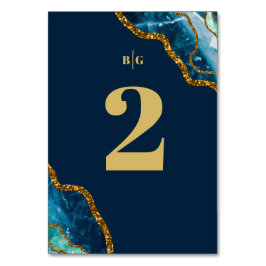 ブルー&金ゴールドアゲートゲードグリッター結婚ズ テーブルナンバー