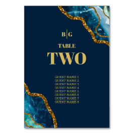 ブルー&金ゴールドアゲートゲードグリッター結婚ズ テーブルナンバー