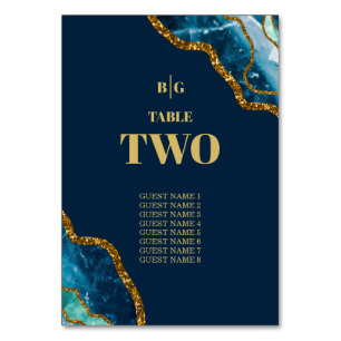 ブルー&金ゴールドアゲートゲードグリッター結婚ズ テーブルナンバー