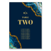 ブルー&金ゴールドアゲートゲードグリッター結婚ズ テーブルナンバー (裏面)