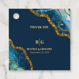 ブルー&金ゴールドアゲートゲードグリッター結婚ズ フェイバータグ