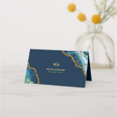 ブルー&金ゴールドアゲートゲードグリッター結婚ズ プレイスカード (裏面)