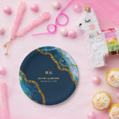 ブルー&金ゴールドアゲートゲードグリッター結婚ズ ペーパープレート (パーティー)