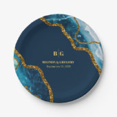 ブルー&金ゴールドアゲートゲードグリッター結婚ズ ペーパープレート (正面)