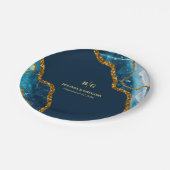 ブルー&金ゴールドアゲートゲードグリッター結婚ズ ペーパープレート (アングル)