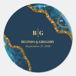 ブルー&金ゴールドアゲートゲードグリッター結婚ズ ラウンドシール