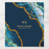 ブルー&金ゴールドアゲートゲードグリッター結婚ズ ワインラベル (シングルラベル)