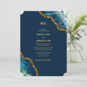 ブルー&金ゴールドアゲートゲードグリッター結婚ズ 招待状 (スタンド正面)