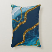 ブルー&金ゴールドアゲートゲードグリッター アクセントクッション (正面(垂直))