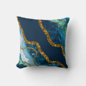ブルー&金ゴールドアゲートゲードグリッター クッション (正面)