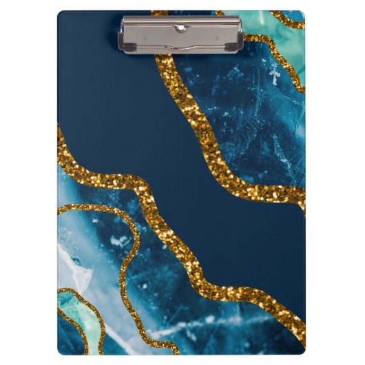 ブルー&金ゴールドアゲートゲードグリッター クリップボード (正面)