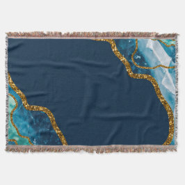 ブルー&金ゴールドアゲートゲードグリッター スローブランケット