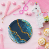 ブルー&金ゴールドアゲートゲードグリッター ペーパープレート (パーティー)