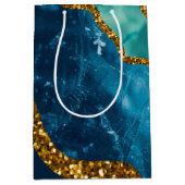 ブルー&金ゴールドアゲートゲードグリッター ミディアムペーパーバッグ (正面)