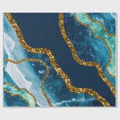 ブルー&金ゴールドアゲートゲードグリッター ラッピングペーパー (フラット)