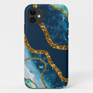 ブルー&金ゴールドアゲートゲード iPhone 11 ケース