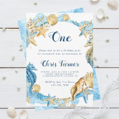 ブルー&金ゴールドアンダーザシーボーイ誕生日 招待状