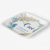 ブルー&金ゴールドアンダーザシー誕生日 ペーパープレート (傾斜あり)