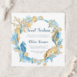 ブルー&金ゴールドアンダーザシーSweet sixteen誕生日 招待状<br><div class="desc">シーホース、ヒトデ、貝殻、サンゴ礁を備えた海の誕生日招待状の下でこれをパーソナライズ。このデザインの高度なカスタマイズについてクリックは、上の青いデザインツールボタンをクリックして下さい。一致するアイテムも利用可能である。</div>