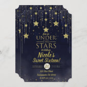 ブルー&金ゴールドアンダーザスターズスターリースウィート16 招待状 (正面/裏面)