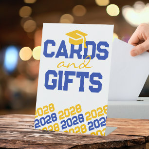 ブルー&金ゴールドイエローカード&ギフト卒業表 台座サイン