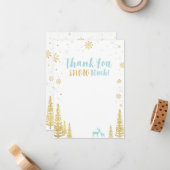 ブルー&金ゴールドウィンターマッチングサンキューノートカード ノートカード (正面/裏面インサイチュ)