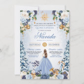 ブルー&金ゴールドウィンターワンダーランドキンセアニェラ 招待状 (正面)