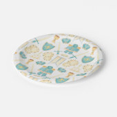 ブルー&金ゴールドウォーターカラーリトルプリンス誕生日 ペーパープレート (アングル)