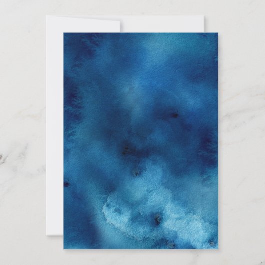 ブルー&金ゴールドウォーターカラーリハーサルディナー招待状 招待状 (裏面)